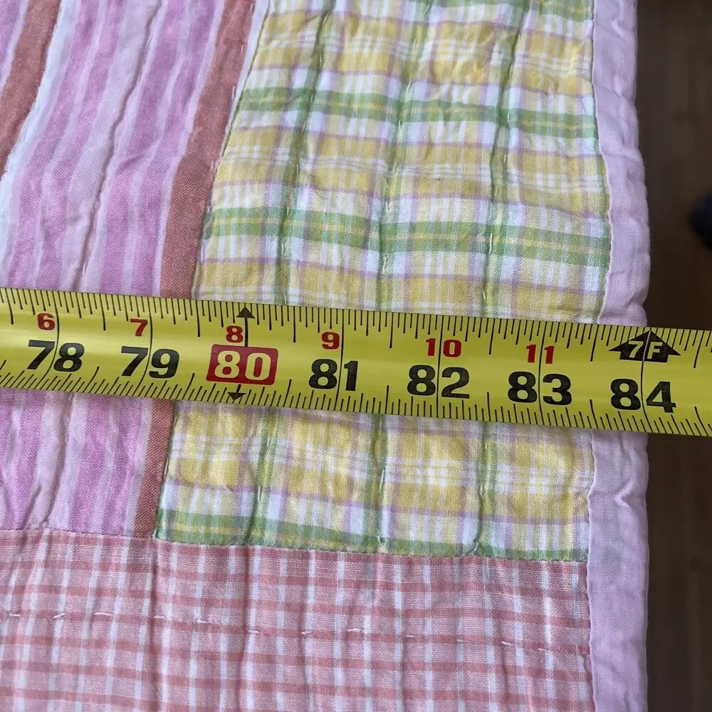 Handmade Quilt Colorful Plaid Patchwork Hand Quilted Bedspread 84